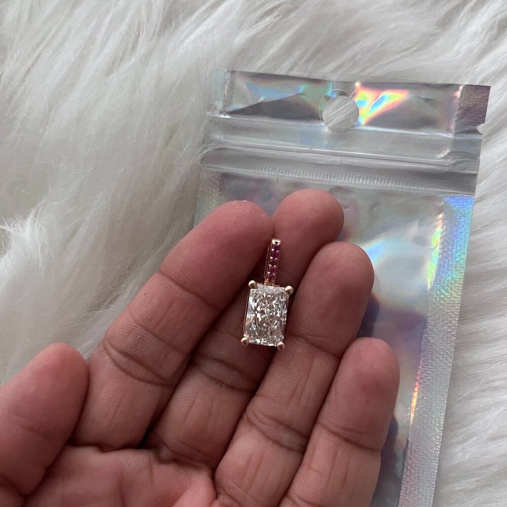 3.60 Lab Diamond Pendant in 14K Rose Gold with Lab Ruby Pave Bail